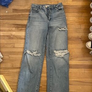 Garage Light Blue Distressed Straight Leg Jeans